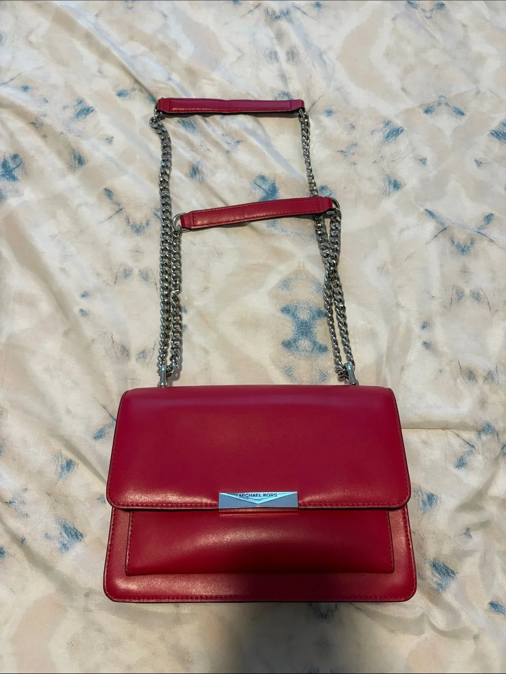 Michael Kors Fuchsia Leather Shoulder Bag with Silver Chain